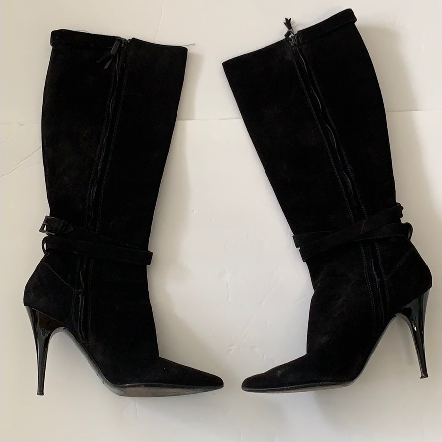 Burberry Black Suede Boots Heels 37 7 Italy Zipper C Photos For Best Description